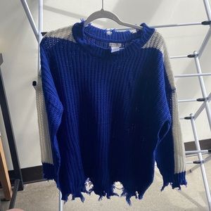 Cobalt Blue and White Shaggy Sweater
